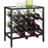 HOMCOM Suport pentru Sticle de Vin cu Blat din Sticlă Securizată și Cadru din Oțel, 41x22x41 cm, Negru | Aosom Romania