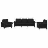Cumpara ieftin Set de canapele cu perne, 3 piese, negru, catifea