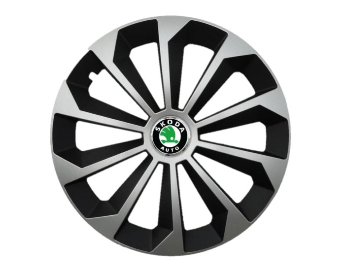 Set 4 capace roti Fame Gri-Negru cu inel R14, pentru gama auto Skoda