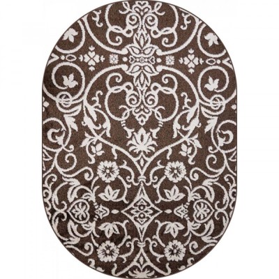 Covor Oval Model Ramuri 16026-13, Marime 60 x 110 cm, Crem, Maro, Inaltime Fir 7 mm, Antialergic, Polipropilena, Living, Dormitor, Sufragerie, Birou foto