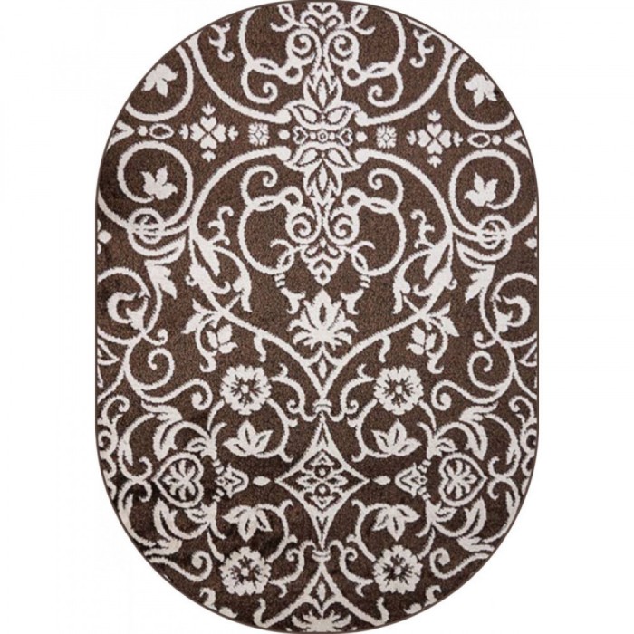Covor Oval Model Ramuri 16026-13, Marime 60 x 110 cm, Crem, Maro, Inaltime Fir 7 mm, Antialergic, Polipropilena, Living, Dormitor, Sufragerie, Birou