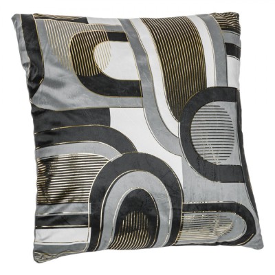 Perna Decorativa Gri Velvet Folie Aurie cu Desen Abstract 45x45 cm foto