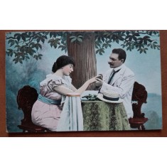Carte postala, intalnire romantica, perioada interbelica
