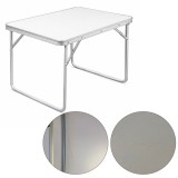 Cumpara ieftin Masa pliabila pentru camping, 80x60x70 cm, blat laminat, cadru aluminiu, alb gri, RESIGILAT