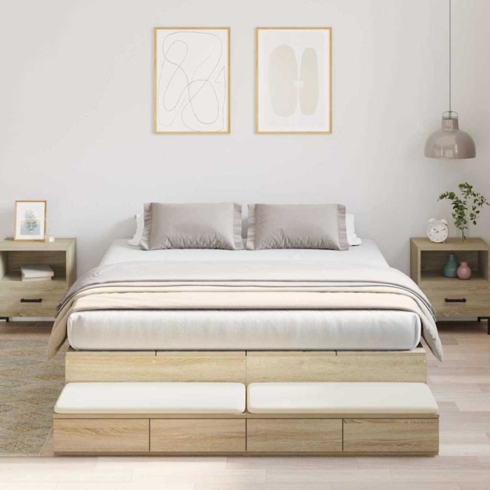 vidaXL Cadru de pat cu depozitare Stejar Sonoma 226.5 x 135 x 31.5 cm 3335703