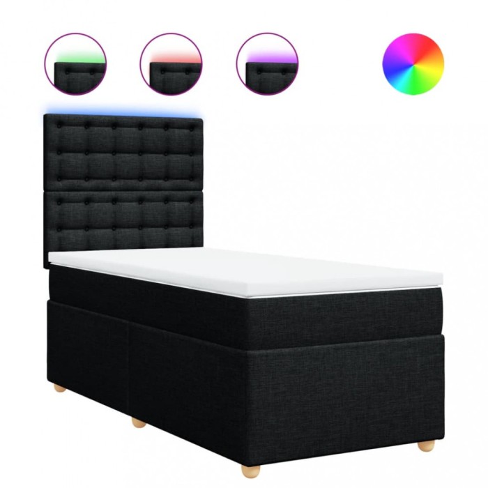 vidaXL Pat box spring cu saltea, negru, 90x190 cm, textil 3293451