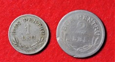 ROMANIA 1924 - Lot 2 Monede - "Bun pentru 1 Leu" și "Bun pentru 2 Lei", batute la monetăria din Bruxelles (368)