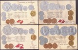4186 - ELVETIA, Carti Postale EMBOSATE cu monede - 4 buc. diferite