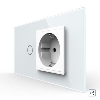 Intrerupator Simplu Cap Scara / Cruce + Priza LIVOLO cu Rama Din Sticla, Standard Italian, 4M SmartElectro IntelligentHouse foto