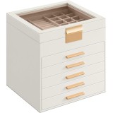 SONGMICS Cutie de bijuterii cu 6 nivele, 45 compartimente, capac sticla, 20x23x23 cm, alb Household NewTrend