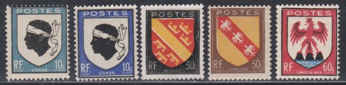 Franta 1946 - Steme, Valoarea 10c in 2 culori !, MNH