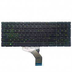 Tastatura Laptop, HP, 250 G7, 255 G7, TPN-C135, TPN-C136, iluminata, verde, layout US
