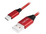 Cablu USB 2.0 A la C 0,3m roșu PVC textil, Logilink