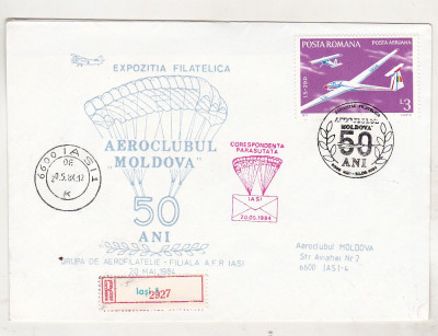 bnk fil Corespondenta parasutata - Plic Expofil Aeroclubul Moldova Iasi 1984 foto