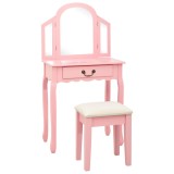 Cumpara ieftin Masa toaleta cu taburet, roz, 65x36x128 cm, lemn paulownia, MDF
