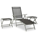 Cumpara ieftin Set mobilier de gradina, 3 piese, argintiu, textilena&amp;aluminiu
