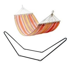 Hamac bumbac cu suport otel, galben si portocaliu, max 100 kg, 200x100 cm GartenVIP DiyLine foto