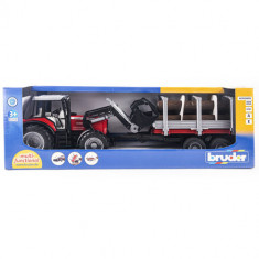 Tractor Bruder Massey Ferguson 7480, cu Incarcator Frontal si Remorca pentru