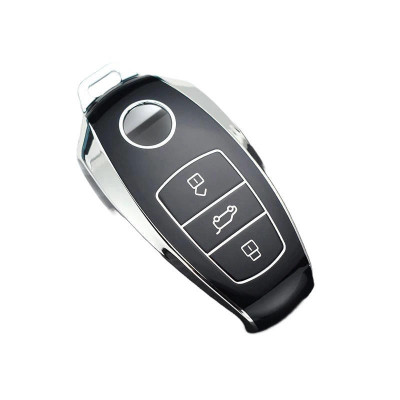 Husa Cheie VW Touareg 7p, 2011-2018, Smartkey, 3 Butoane, Tpu, Negru cu contur silver foto