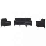 vidaXL Set de canapele cu perne/rulouri, 4 piese, negru, catifea