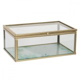 Cumpara ieftin Caseta bijuterii din sticla transparenta si metal auriu 14 cm x 8 cm x 6 h