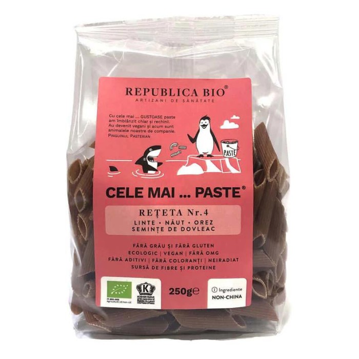 Paste Eco Fara Gluten din Linte Naut Orez Seminte de Dovleac Reteta nr. 4 250 grame Republica Bio
