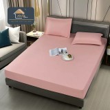 Cumpara ieftin Husa de Pat Impermeabila cu Elastic +2 Fete de Perna, 180x200cm, Roz Pudra - JOJ690