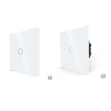 Intrerupator touch simplu RF433 + intrerupator touch tip telecomanda, Luxion LXD-MT-R101/WL1G-W, incastrat, rama din sticla incl