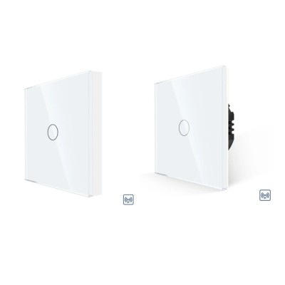 Intrerupator touch simplu RF433 + intrerupator touch tip telecomanda, Luxion LXD-MT-R101/WL1G-W, incastrat, rama din sticla incl foto