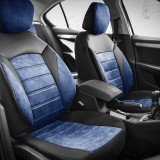 Cumpara ieftin Set huse scaune din piele si textil compatibile Dacia Sandero Stepway (2020-2025) Negru+Albastru