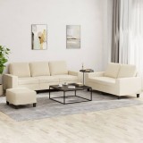 vidaXL Set de canapele, 3 piese, crem, material