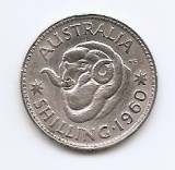 Australia Shilling 1960 (Elisabeta a II-a) Argint 5.65g/500, 23,5 mm, KM-59