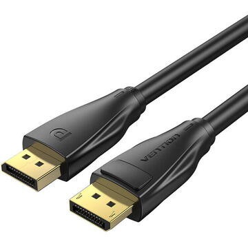 Cablu video Vention, DisplayPort(T) la DisplayPort(T), 1.5m,rezolutie maxima 8K la 60Hz/4K la 120Hz,conectori auriti, cupru/argint, invelis PVC,negru, foto
