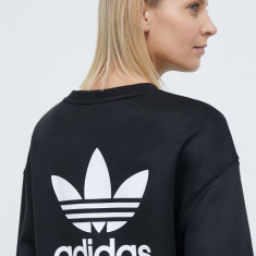 adidas Originals bluză Trefoil Crew femei, culoarea negru, cu imprimeu, IU2410