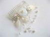 Pieptan Mireasa Floare Piatra Lunii, Sidef, Perle Naturale &amp; Cristale Argintate - Accesoriu Par Nunta Handmade