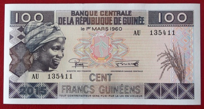 Guinea 100 Francs 2015 UNC necirculata **