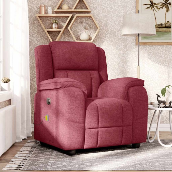 vidaXL Fotoliu de masaj rabatabil, roșu vin, material textil 4015713