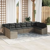 Gossi 10 piese set canapea de gradina cu perne gri ratan poliester