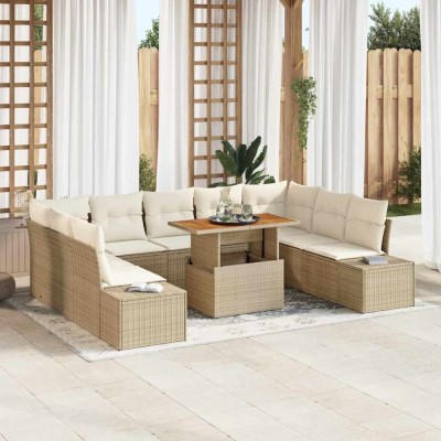 vidaXL Set de masă pentru grădină 10 pcs Bej și crem 100 x 55 x 73 cm 3350008 foto