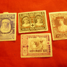 Serie mica Spania 1927 -25 Ani Rege si Regina Alfons XIII -Crucea Rosie -4val.sa
