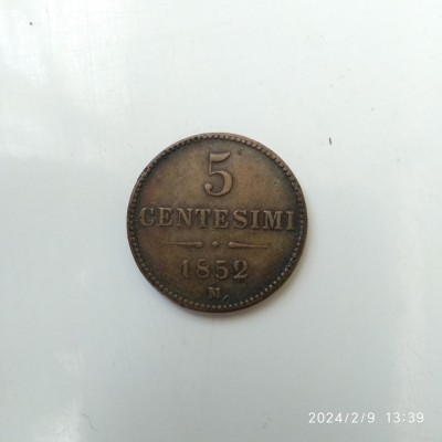 -Y- KINGGDOM OF LOMBARDY VENETIA (. FRANCIS JOSEPH - 5 CENTESIMI 1852 M foto