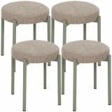 HOMCOM Set de 4 taburete empilabile rotunde cu șezut căptușit, fără spătar, economisitor de spațiu, 45 x 45 x 47,5 cm, Maro deschis | Aosom Romania