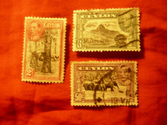 3 Timbre Ceylon colonie britanica 1938 Rege George VI si motive locale foto