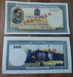 Reproducere Bancnota 500 Lei 1936 Specimen Romania, Replica Colectie, Bancnote Romanesti