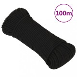 VidaXL Fr&acirc;nghie de lucru, negru, 3 mm, 100 m, poliester