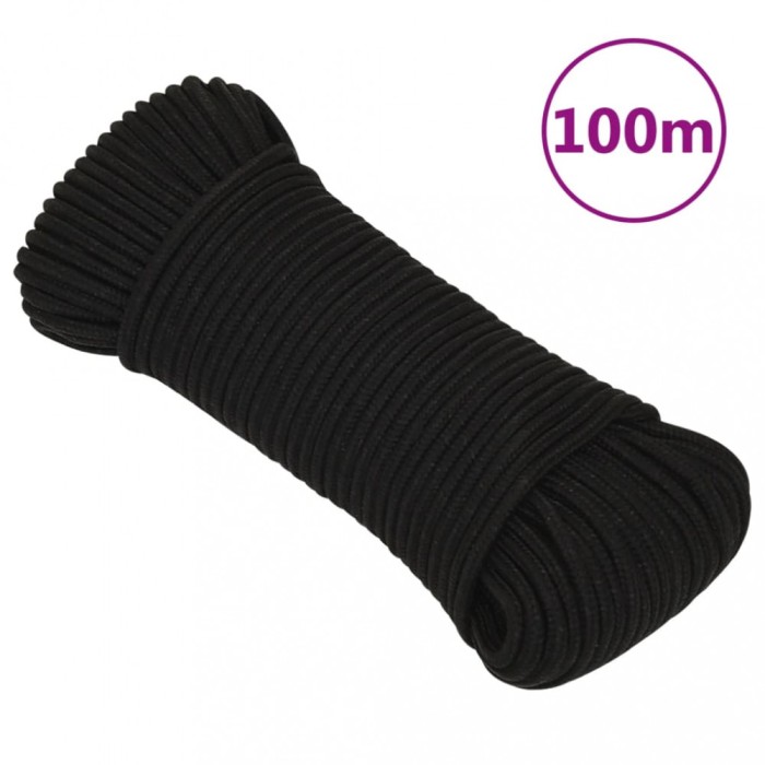 vidaXL Fr&acirc;nghie de lucru, negru, 3 mm, 100 m, poliester