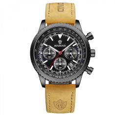 BinBond Ceas barbatesc Quartz Analog Elegant Piele Maro Negru