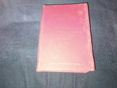 C HAMANGIU - CODUL GENERAL AL ROMANIEI VOL XXIV 1936 foto