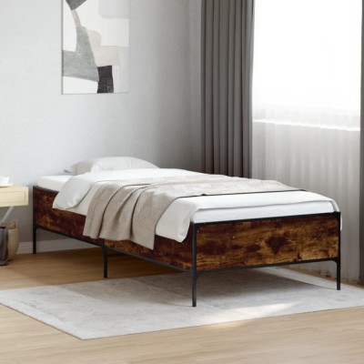 vidaXL Cadru de pat, stejar fumuriu 100x200 cm lemn prelucrat și metal 844963 foto