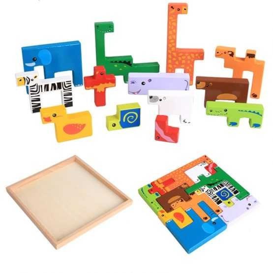 Puzzle Tetris Din Lemn Animale